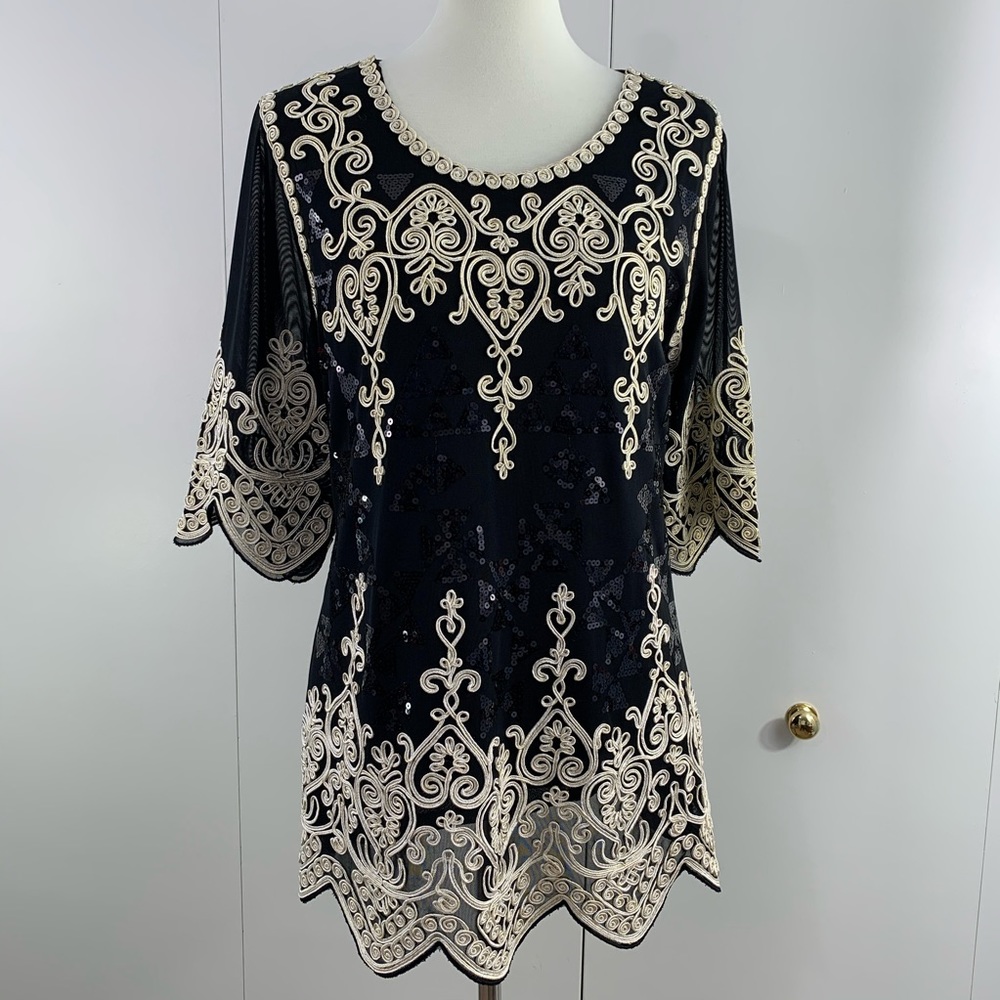 Simply Couture L embroidered top sequence gold